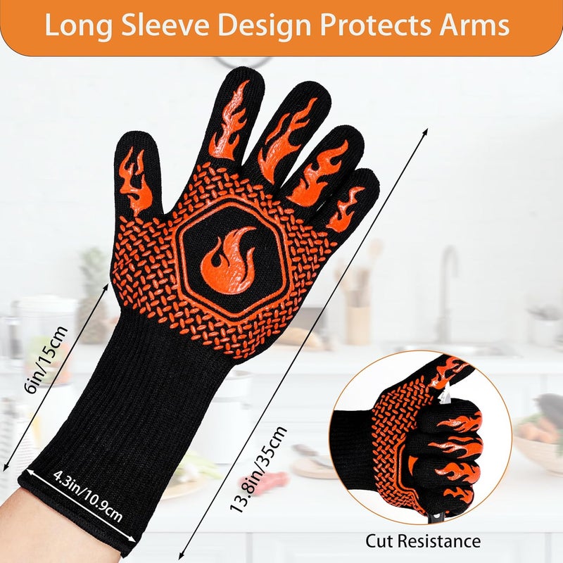 DKHDBD BBQ Fireproof Gloves, Grill Cut-Resistant Gloves 1472°F Heat Resistant Gloves, Non-Slip Silicone Oven Gloves, Kitchen Safe Cooking Gloves for Oven Mitts,Barbecue,Cooking, Frying,13.5 Inch-Orange - Image 2